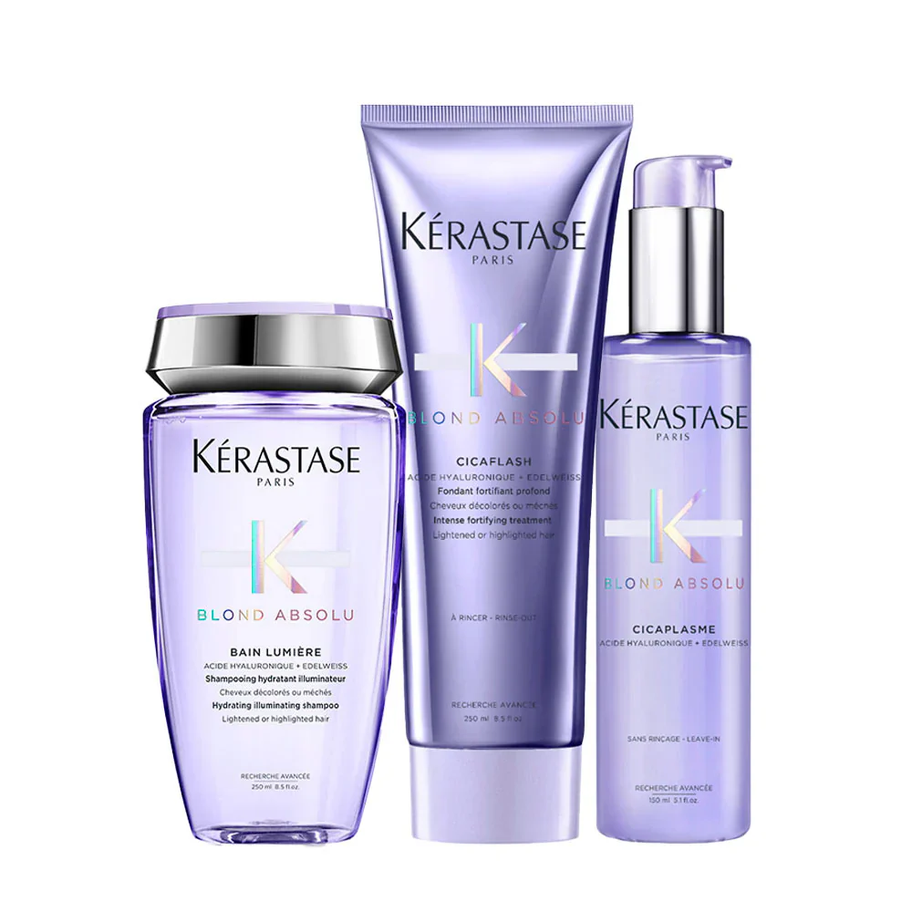 Kérastase Blond Absolu Hair Routine Shampoo, Conditioner and Treatment Trio for Lightened or Highlighted Hair