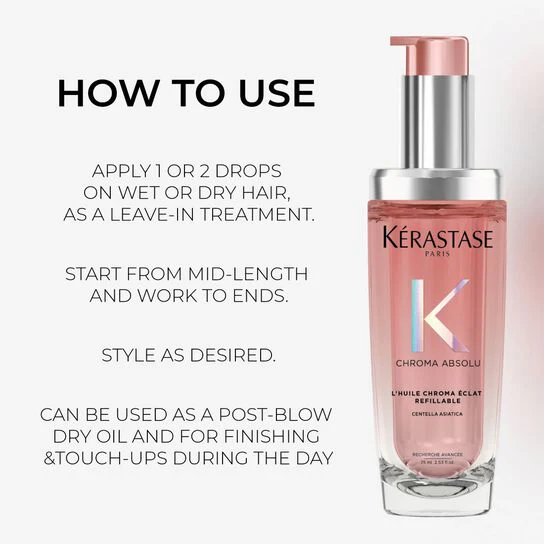 Kérastase Chroma Absolu L'huile Chroma Éclat Refillable Hair Oil, For Colour-Treated Hair 75ml - Image 4